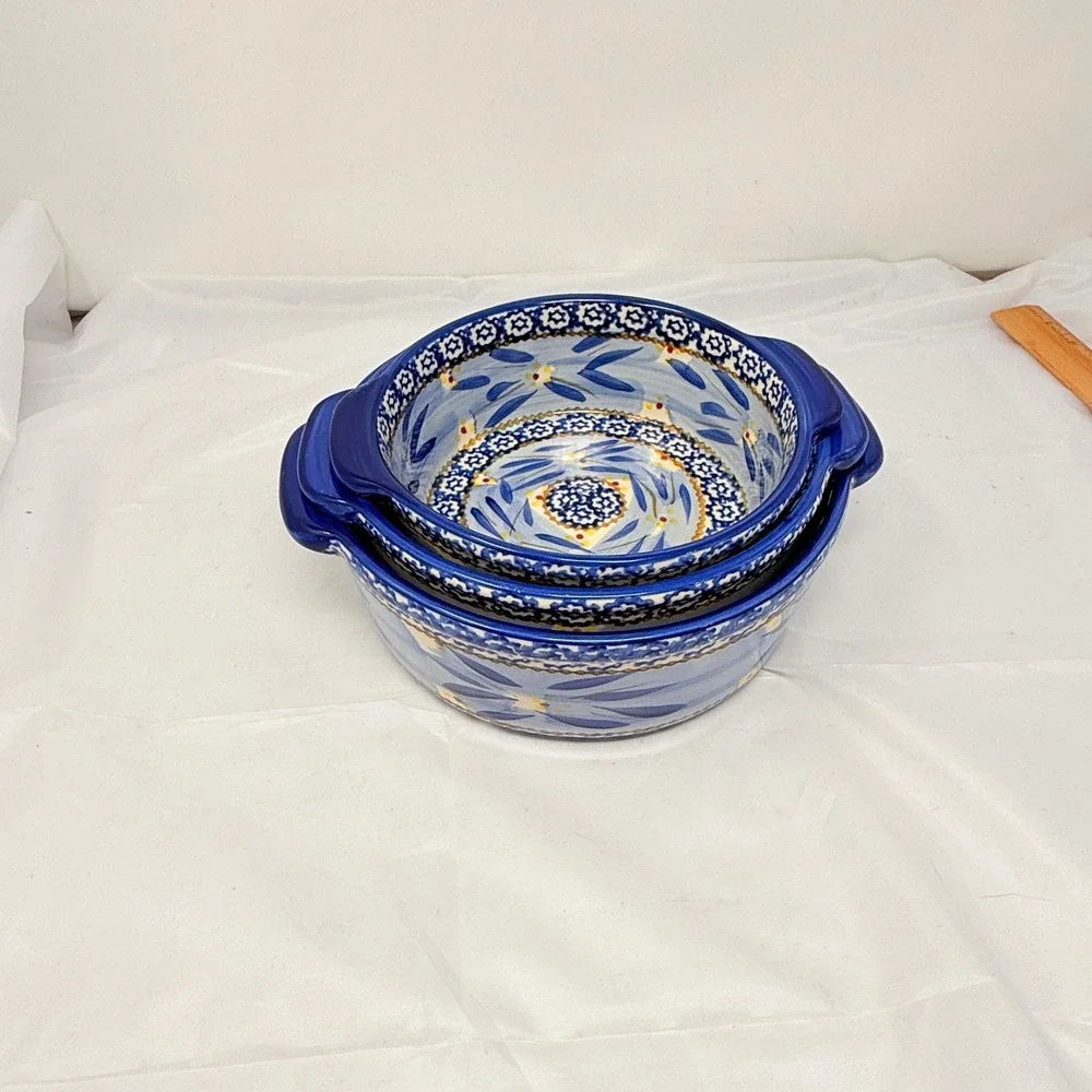 Temp-tations Old World Blue Ceramic Round Nesting  Set 3pc 2/1.5/1.0 qt